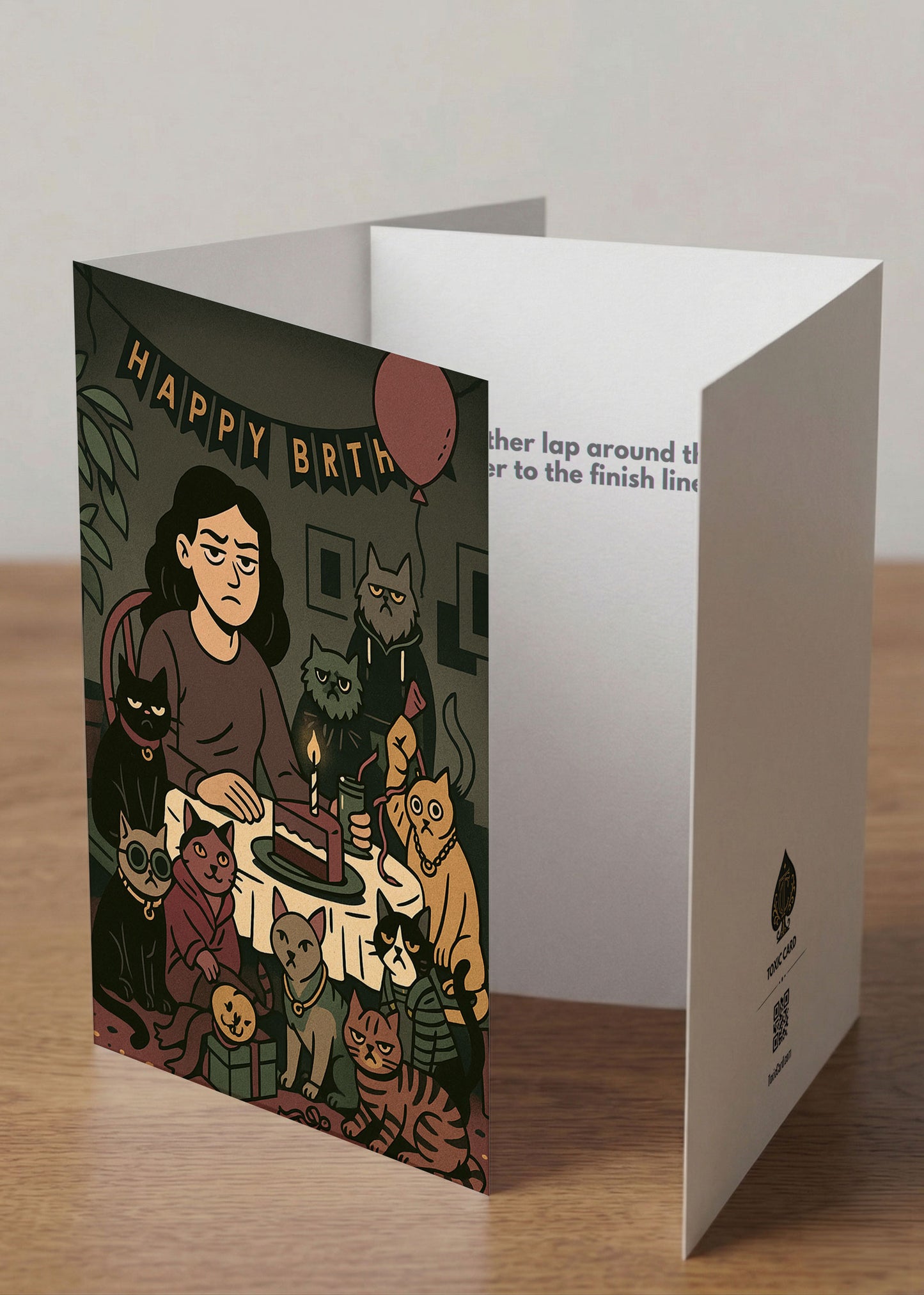“Another lap around the sun… closer to the finish line.” Toxic Birthday Card