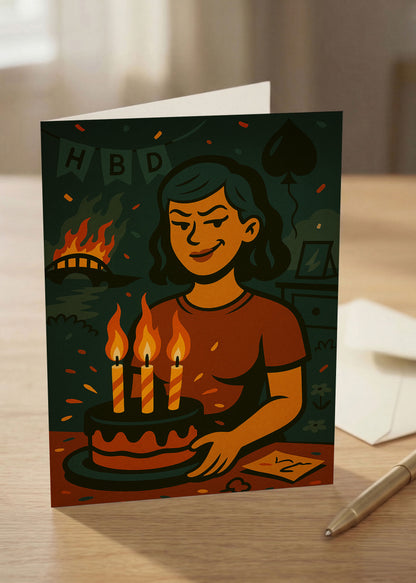 “Happy Birthday. May your candles burn brighter than your bridges.” Toxic Birthday Card