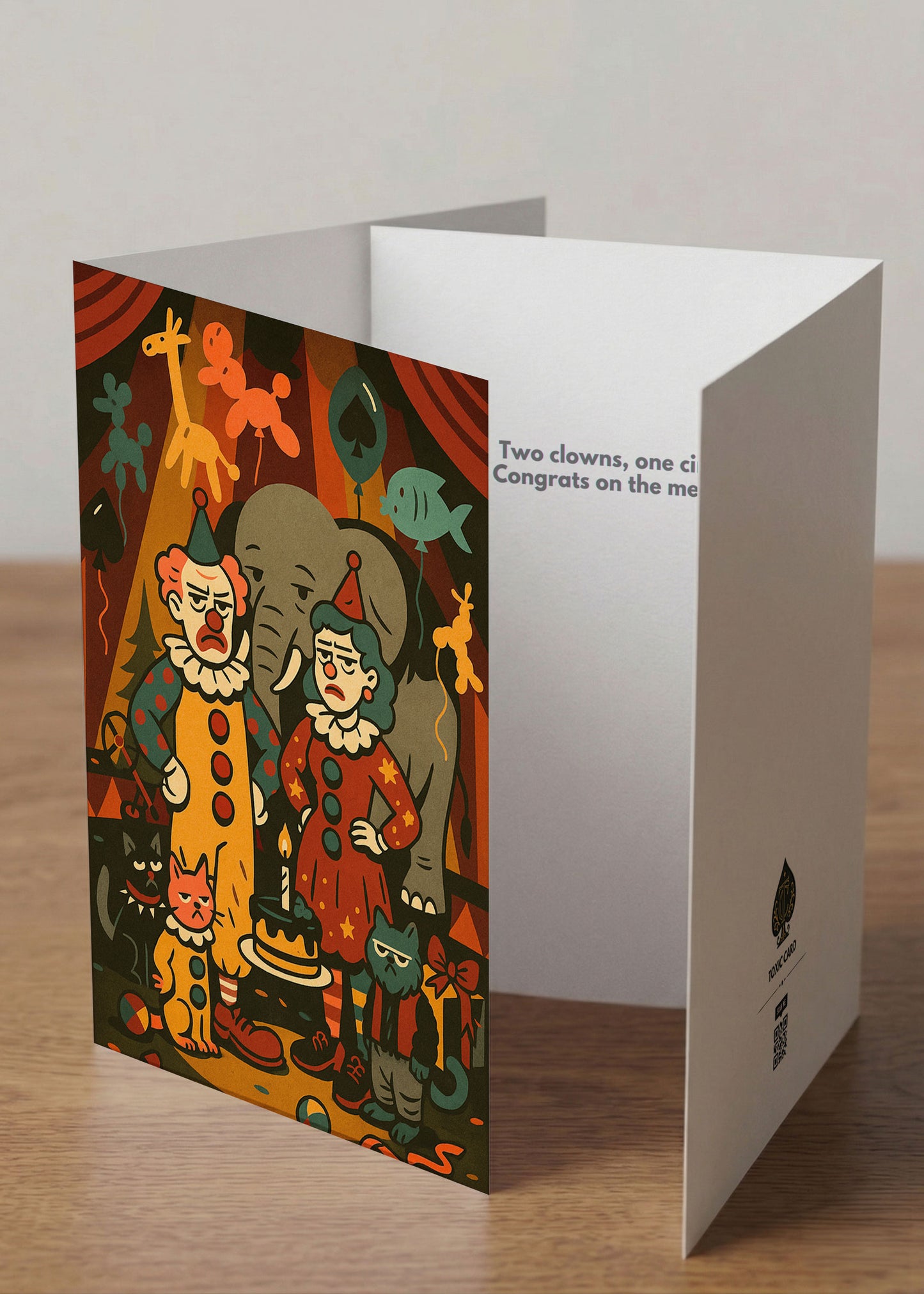 “Two Clowns, One Circus” Toxic Congratulations Card (Chaos Edition)